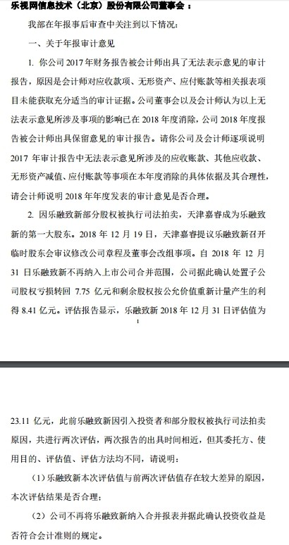 乐视网今日起暂停上市 深交所下发年报问询函 